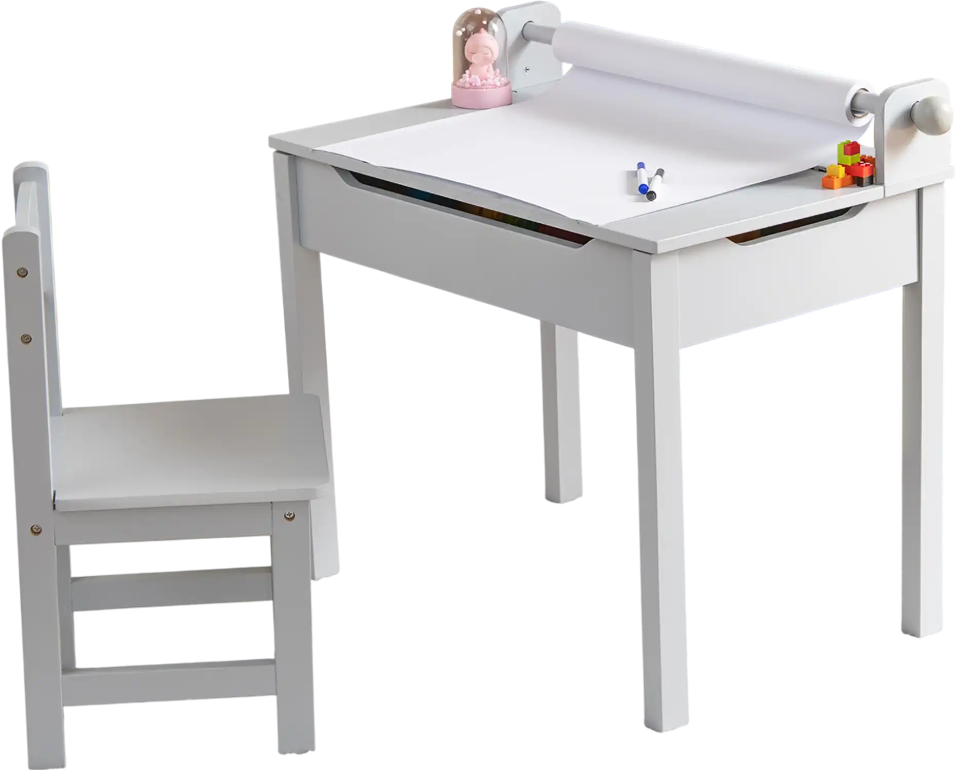 Costway Wooden Kids Table Chair Set Storage Paper Roll Holder Gray 73148526 New