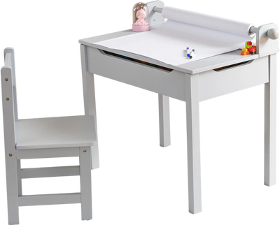 Costway Wooden Kids Table Chair Set Storage Paper Roll Holder Gray 73148526 New
