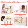 Kids art table and chair set with ergonomic design, natural wood legs, and replaceable paper roll for creative play.