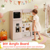 Wooden kids kitchen playset in pink with DIY acrylic board, lighted microwave, sink, and engaging accessories for.