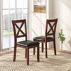 Set of 2 wooden dining chairs with padded black seats and rubber wood legs, featuring an ergonomic design for comfort.