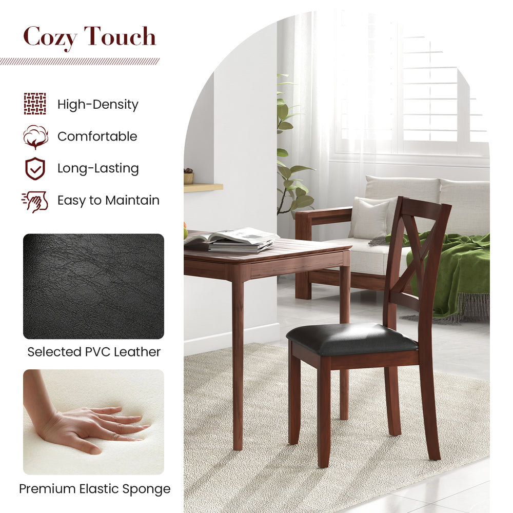 Black padded dining chair with rubber wood legs, featuring ergonomic support and vintage design for kitchen or dining.