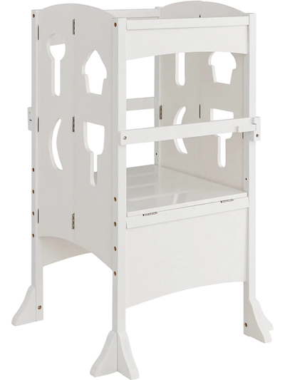 Costway Folding Wooden Toddler Step Stool w/ Lockable Safety Rail 82367954 New