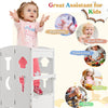 Folding wooden step stool for toddlers with lockable safety rail, ideal for cooking, baking, and reaching high items.