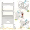 Folding wooden step stool with lockable safety rail, ideal for toddlers, featuring 4-sided guardrails and safety.