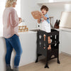 Folding Wooden Step Stool with Lockable Safety Rail for Toddler 3+-Coffee - Gallery View 1 of 10
