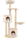 Wooden kitten tower with sisal scratching posts, two condos, and a plush top perch for playful and cozy cat lounging.