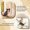 Wooden kitten tower with sisal scratching posts and plush dangling ball, perfect for playful interaction and claw.