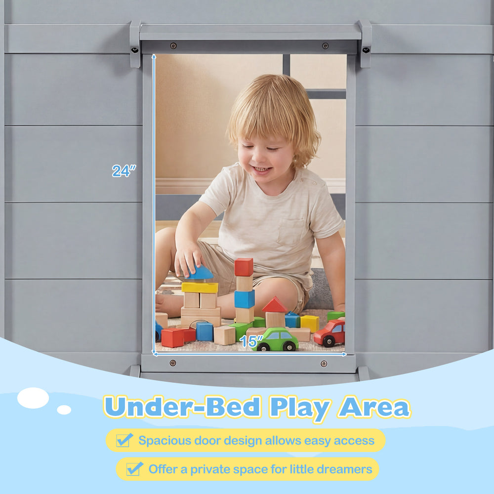Under-bed play area with spacious door access, perfect for kids' toys and imaginative play under the Wooden Low Kids.