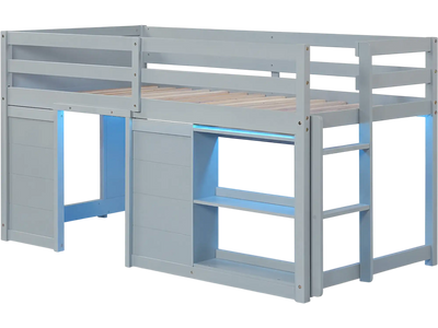 Costway Kids Wooden Low Loft Bed w/ LED Lights & 2 Doors 29311431 New