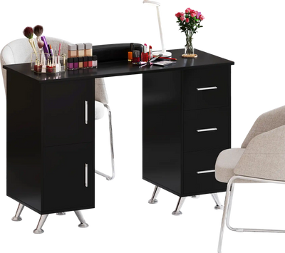 Costway Wooden Manicure Nail Table Desk w/ Drawers Wrist Rest Black 329685471 New