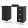 Black wooden manicure table with 2 cabinets, 3 drawers, and a comfortable wrist rest for nail salons or home use.