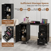 Wooden manicure table in black with 2 cabinets and 3 drawers, featuring a comfortable wrist rest for organized nail.
