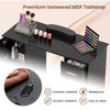 Black wooden manicure table with drawers, featuring an acetone-resistant MDF tabletop and a comfortable wrist rest.