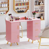 Wooden Manicure Table Nail Desk with Drawers Wrist Rest-Pink - Gallery View 1 of 10