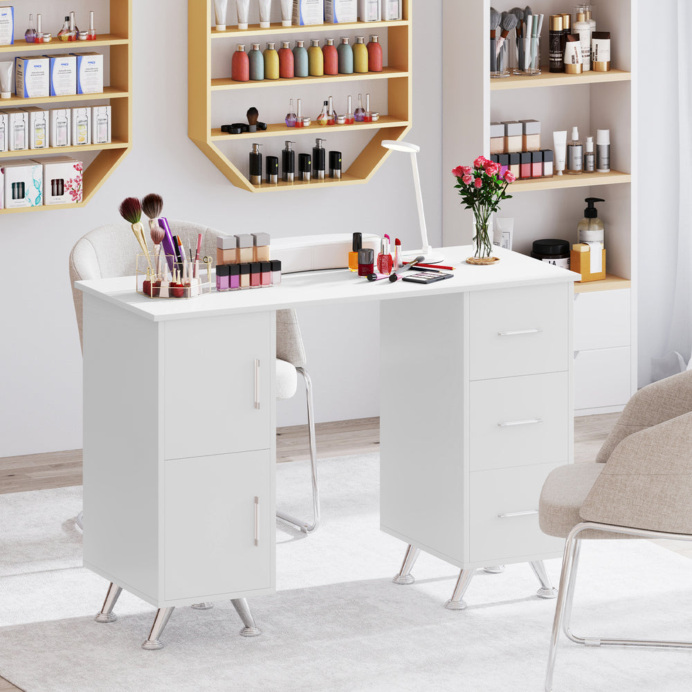 Wooden Manicure Table Nail Desk with Drawers Wrist Rest-White - Gallery View 1 of 10