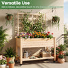 Wooden mobile raised garden bed with trellis, natural fir, on wheels for easy mobility in indoor or outdoor spaces.