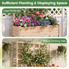 Wooden mobile raised garden bed with trellis, featuring a large planter box and vibrant flowers, ideal for outdoor.