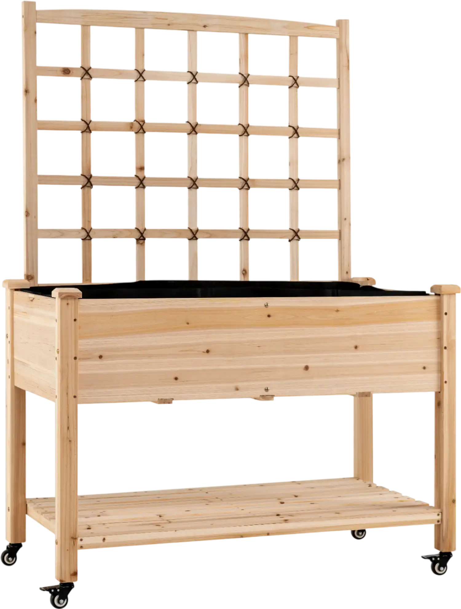 Costway Wooden Mobile Raised Garden Bed with Trellis on Wheels 63926464 New