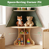 Wooden Montessori corner tree bookshelf in green features multiple compartments for organized toy and book storage.