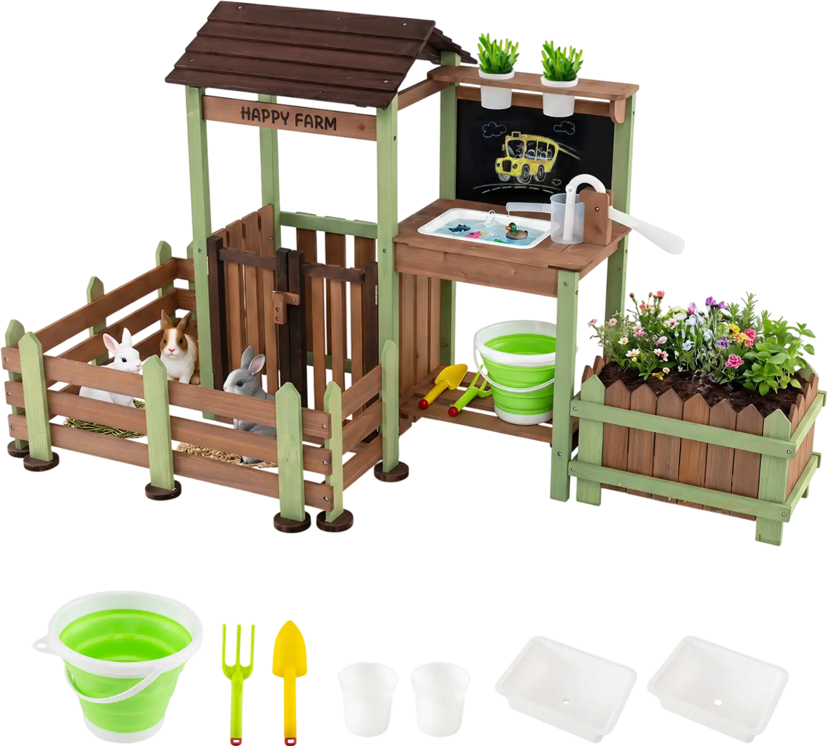 Costway Kids Fir Wood Mud Farm Playset Planter Box Lockable Yard Faucet 48403414 New