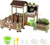 Fir Wood Mud Farm Playset with Planter Box Lockable Yard and Faucet for 3+ Kids