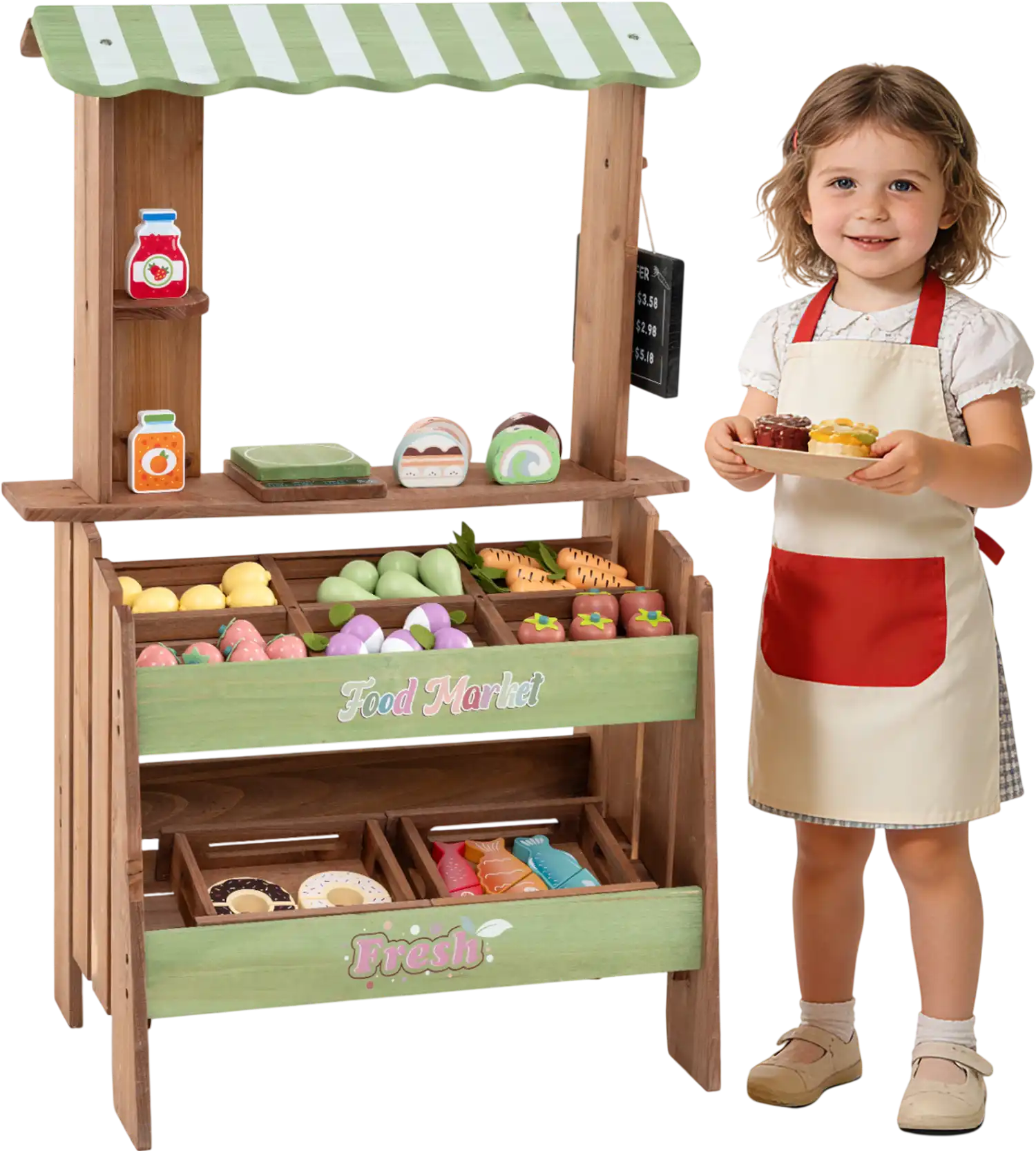 Costway Wooden Kids Grocery Store Playset Chalkboard Accessories Montessori 66469862 New