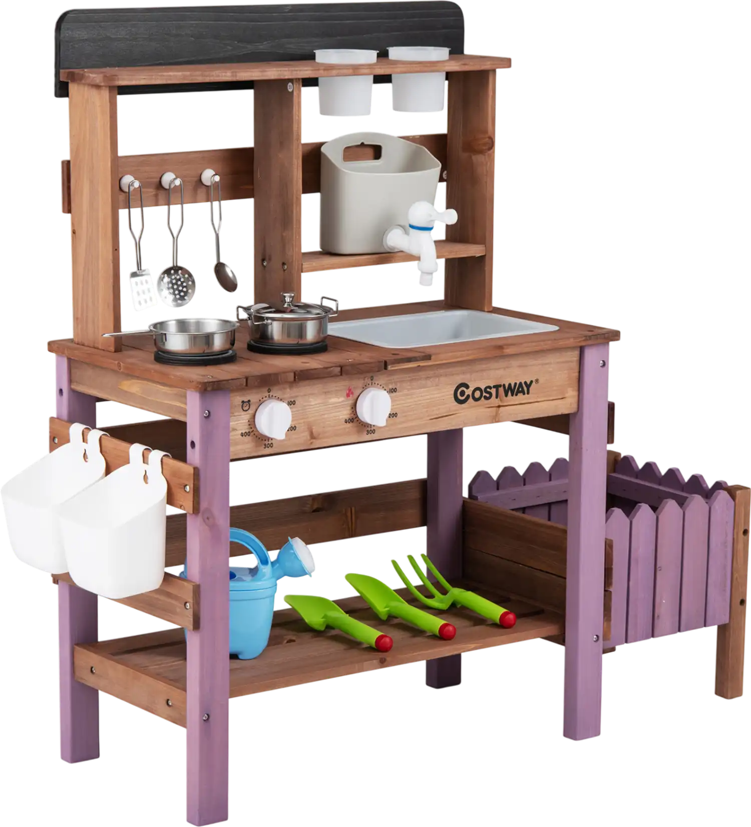 Costway Wooden Mud Kitchen Playset Running Water Faucet Tank 11882689 New