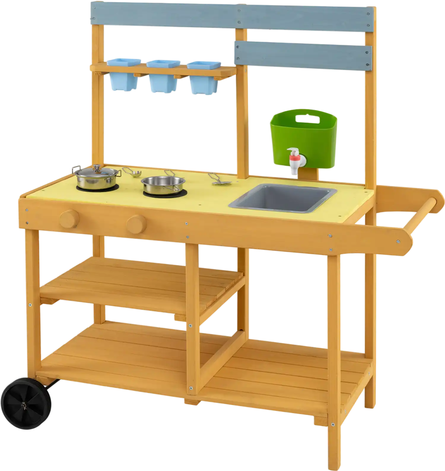 Costway Wooden Outdoor Mud Kitchen for Kids w/ Flowerpots & Wheels 69281184 New