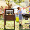 Wooden patio cooler with 3 handles and bottle opener, featuring a solid pine frame and 54 qt capacity for outdoor.