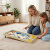 Wooden pinball machine for kids and adults, featuring colorful flippers and three metal marbles for interactive fun.
