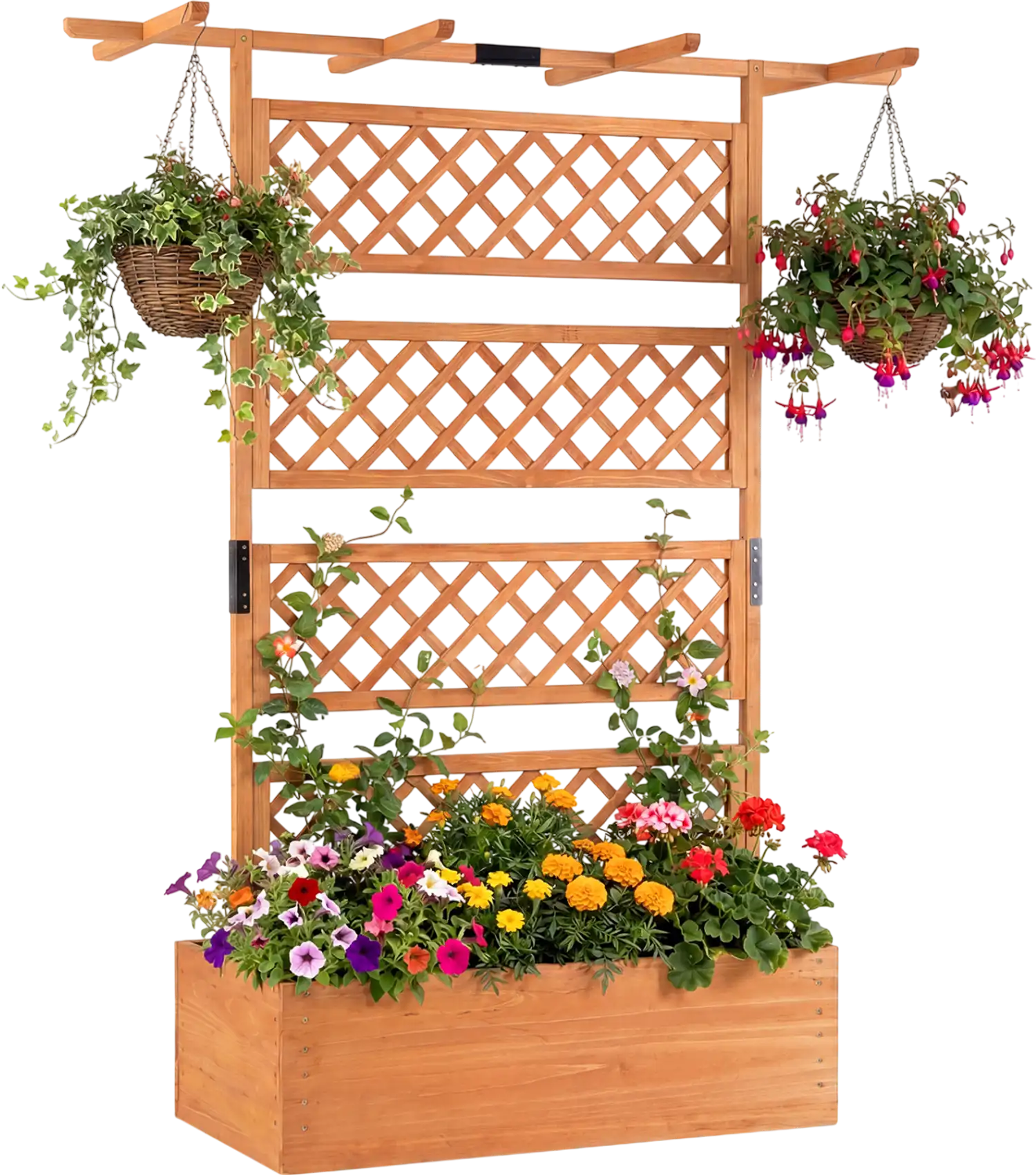 Costway Wooden Raised Garden Bed Planter Box Lattice Trellis Privacy Screen Flat Roof 87896853 New