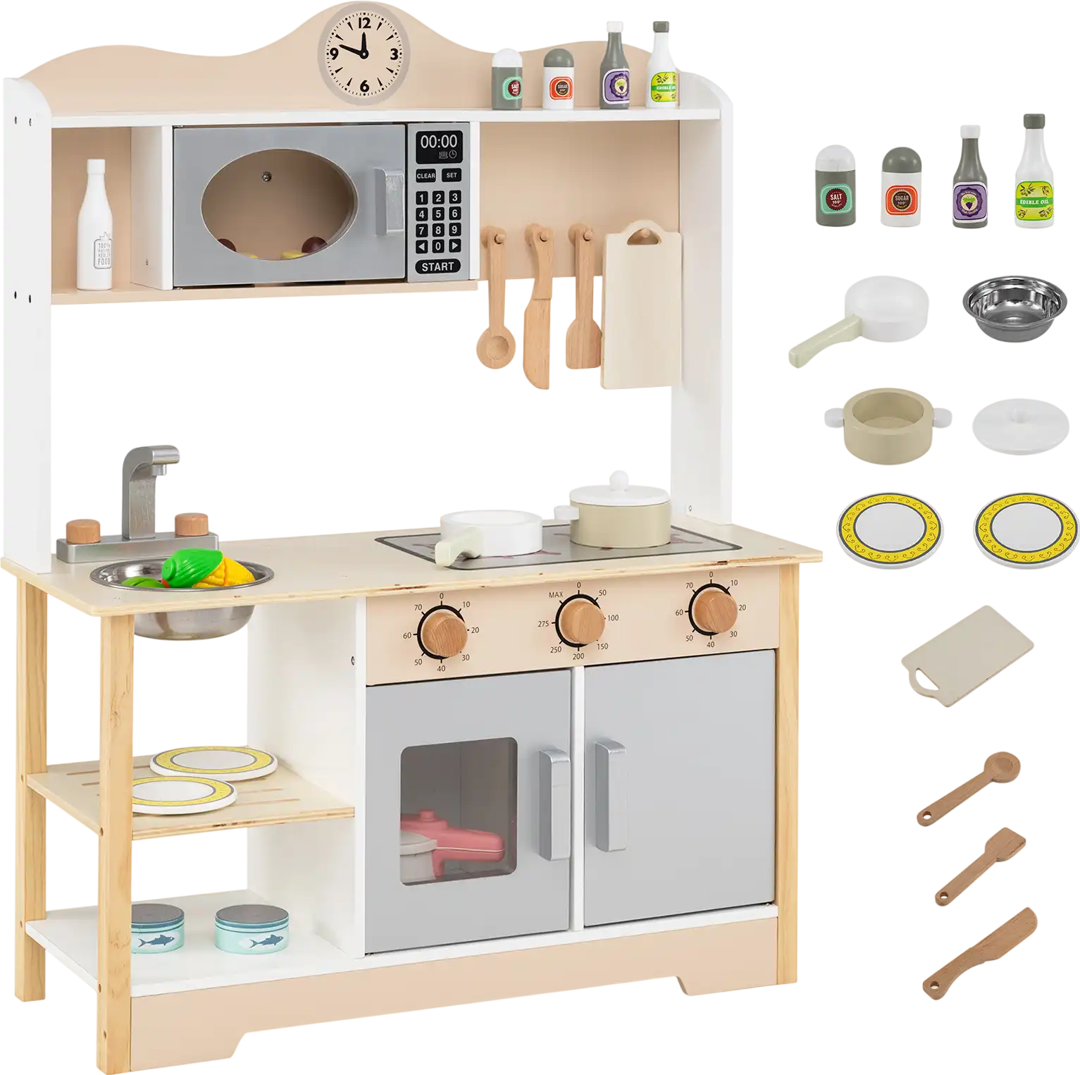 Costway Wooden Kids Play Kitchen Cooking Toy Playset 59367091 New