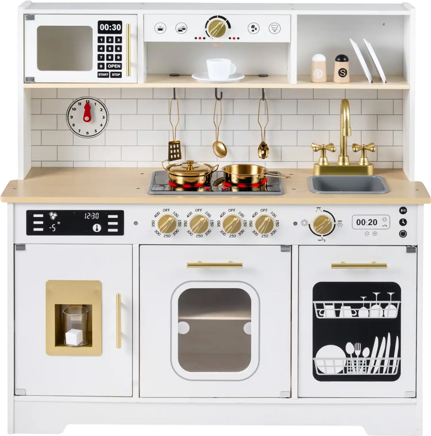 Costway Wooden Kids Play Kitchen Realistic Lights Sounds 60342180 New