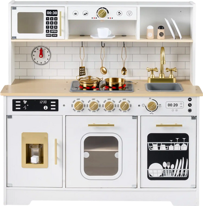 Costway Wooden Kids Play Kitchen Lights Sounds 60342180 New