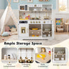 Wooden play kitchen for kids in white with realistic lights, sounds, and ample storage space for imaginative play.