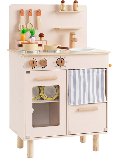 Costway Wooden Kids Play Kitchen Toddler Playset Stove Faucet Sink 75348391 New