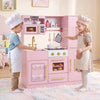 Wooden Play Kitchen with Lights & Sounds and Sink Stove Oven for Kids Ages 3+-Pink - Gallery View 1 of 11