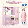 Wooden play kitchen set in pink and white features realistic lights, sounds, and multiple play zones for kids aged 3+.