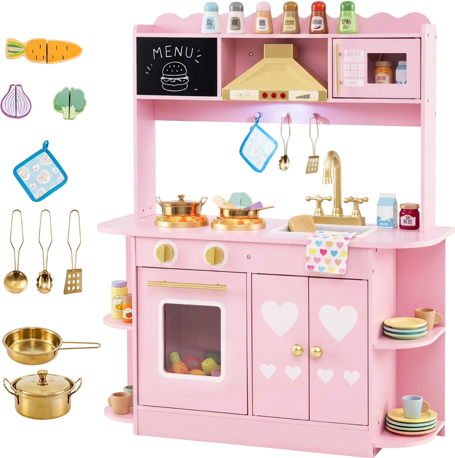 Costway Wooden Play Kitchen Lights Sounds Stove Oven Toddler 84042838 New