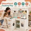 Wooden play kitchen for kids featuring lights, sounds, and realistic cooking accessories for imaginative play and learning.