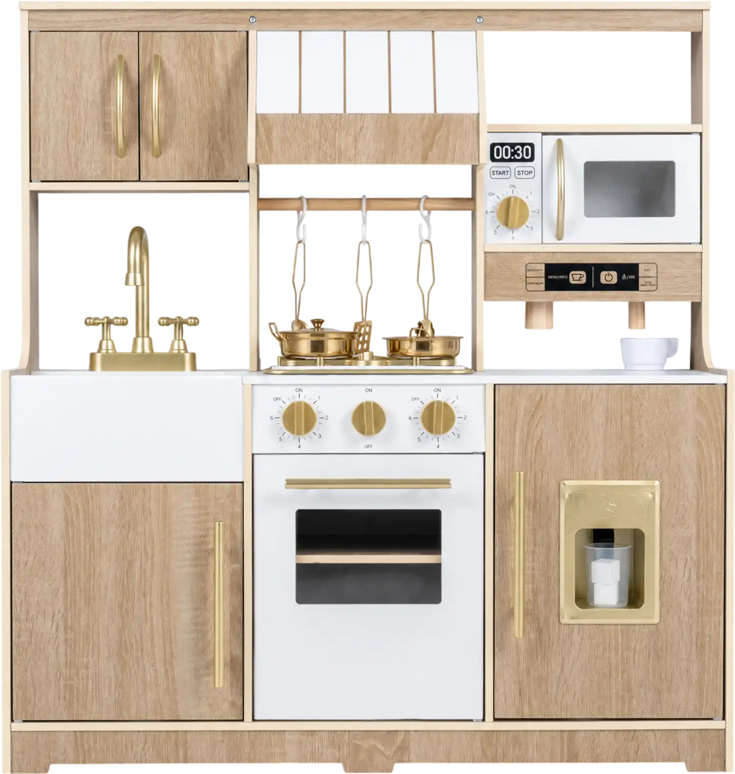 Costway Wooden Play Kitchen Lights Sounds Ice Maker Stove Sink 70865781 New