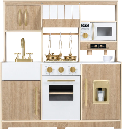Costway Wooden Play Kitchen Lights Sounds Ice Maker Stove Sink 70865781 New