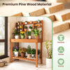 Wooden potting bench table with 3-tier open shelf, premium pine wood, suitable for gardens and patios.