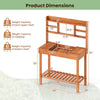 Wooden potting bench table dimensions with 3-tier open shelf, sturdy pine wood, ideal for gardening tasks and storage.