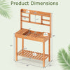 Wooden potting bench table with 3-tier open shelf, solid pine wood, ideal for gardening tasks in patios or gardens.