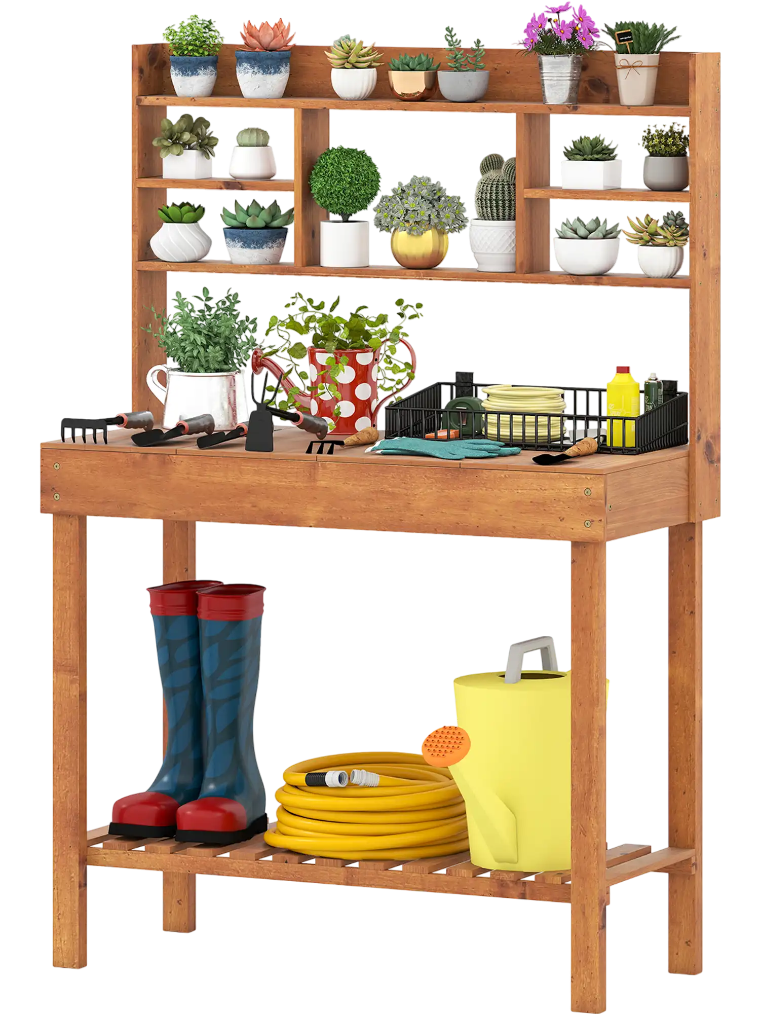 Costway Wooden Potting Bench Table Garden Workstation 3-Tier Open Shelf 61806130 New