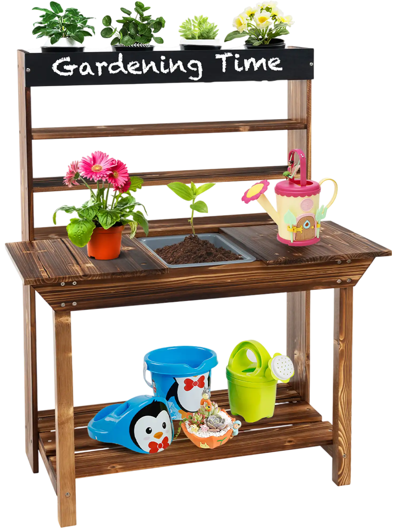 Costway Wooden Potting Bench Outdoor Mud Kitchen Solid Fir Wood 26745893 New