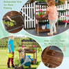 Wooden potting bench table with removable sink and side counter tops, perfect for kids' gardening activities outdoors.