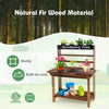 Wooden potting bench table for kids made of solid fir wood, featuring a removable sink and ample storage for gardening.